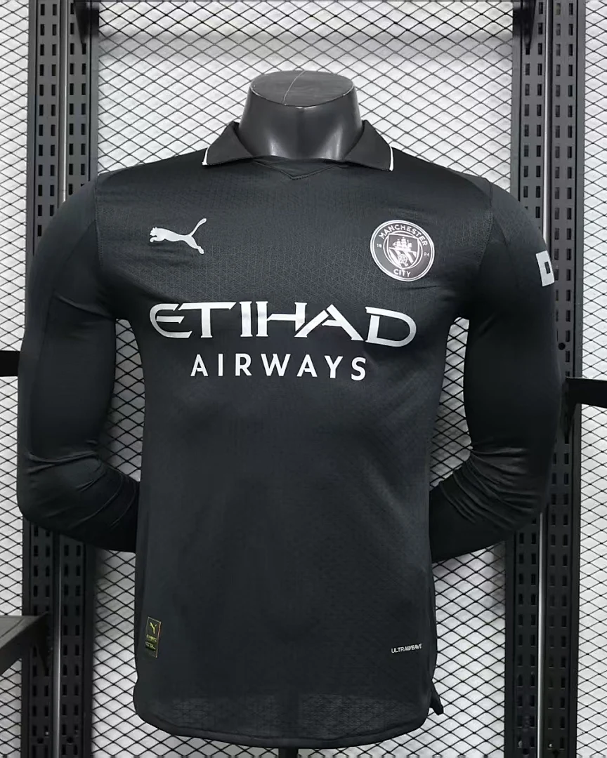 Camisola Manchester City Preta Versão Jogador Manga Comprida