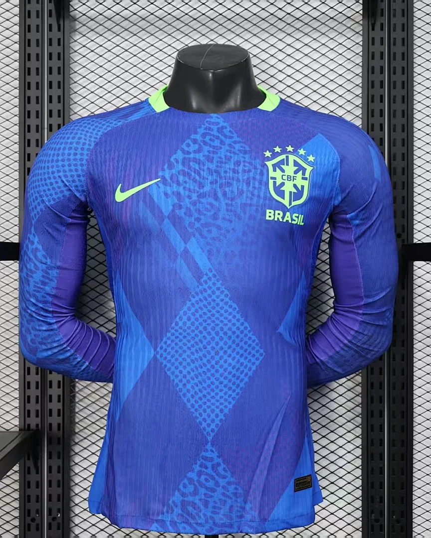 Camisola Brasil Edição Especial Azul Versão Jogador Manga Comprida