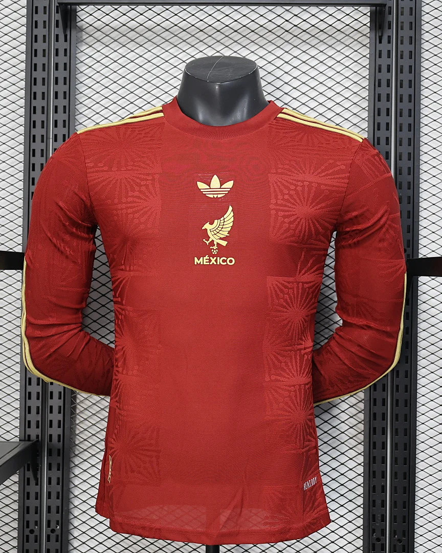 Camisola México Vermelha Versão Jogador Manga Comprida