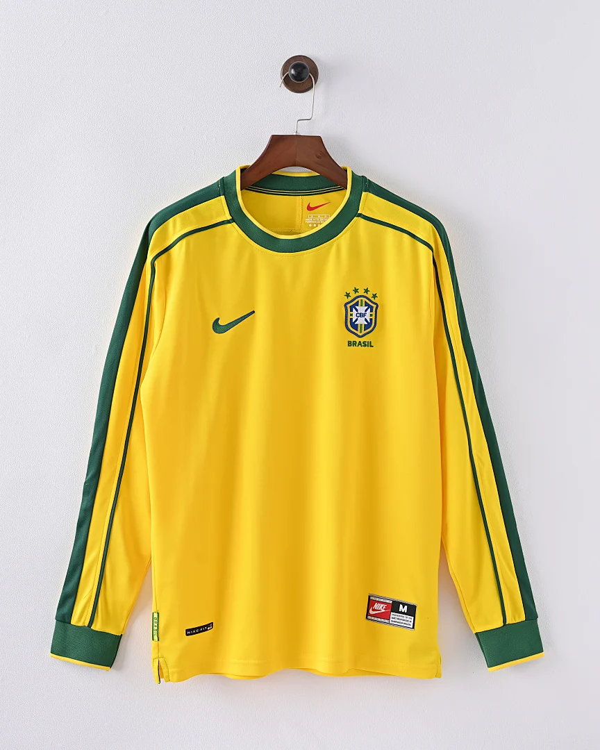 Camisola Retro Brasil 1998 Principal Mundial Manga Comprida