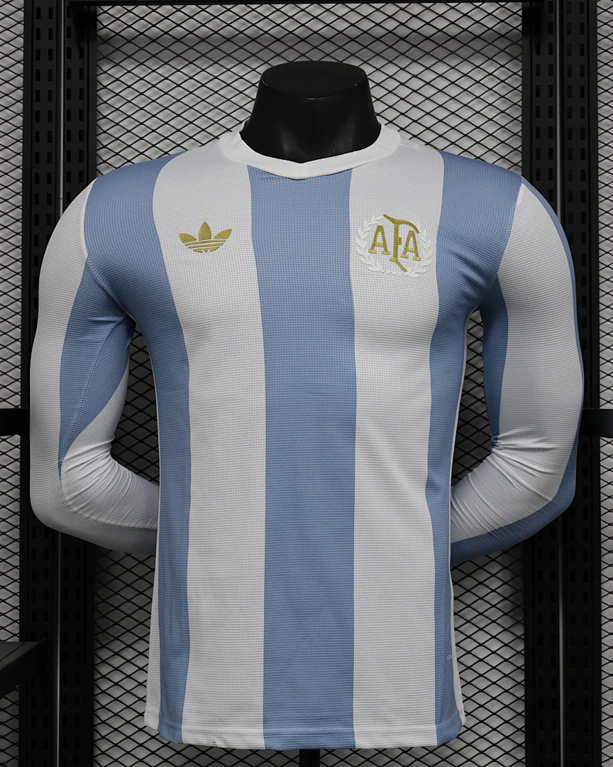 Camisola Argentina Aniversário Versão Jogador Manga Comprida