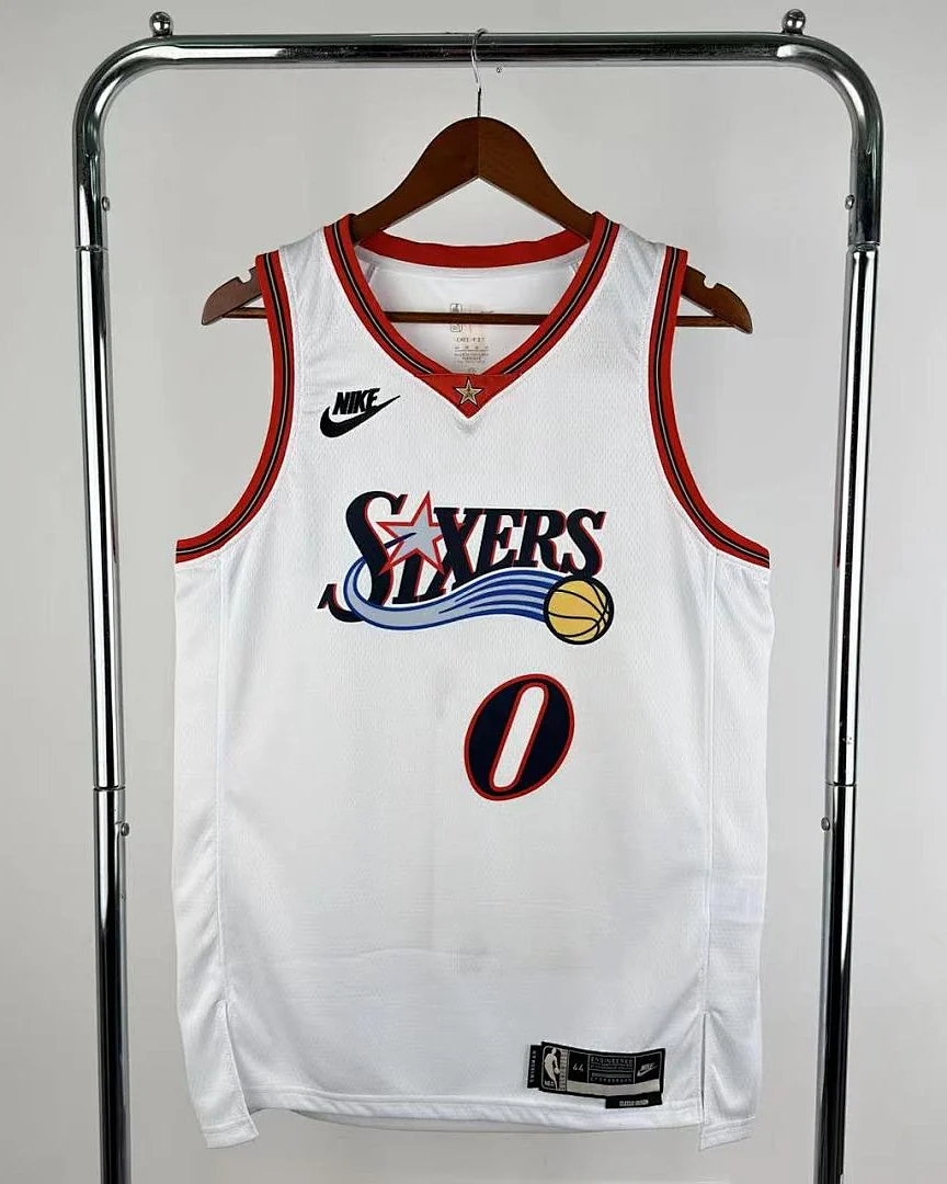 Camisola NBA Philadelphia 76ers Tyrese Maxey #0 Retro Edição Especial Branca 2026
