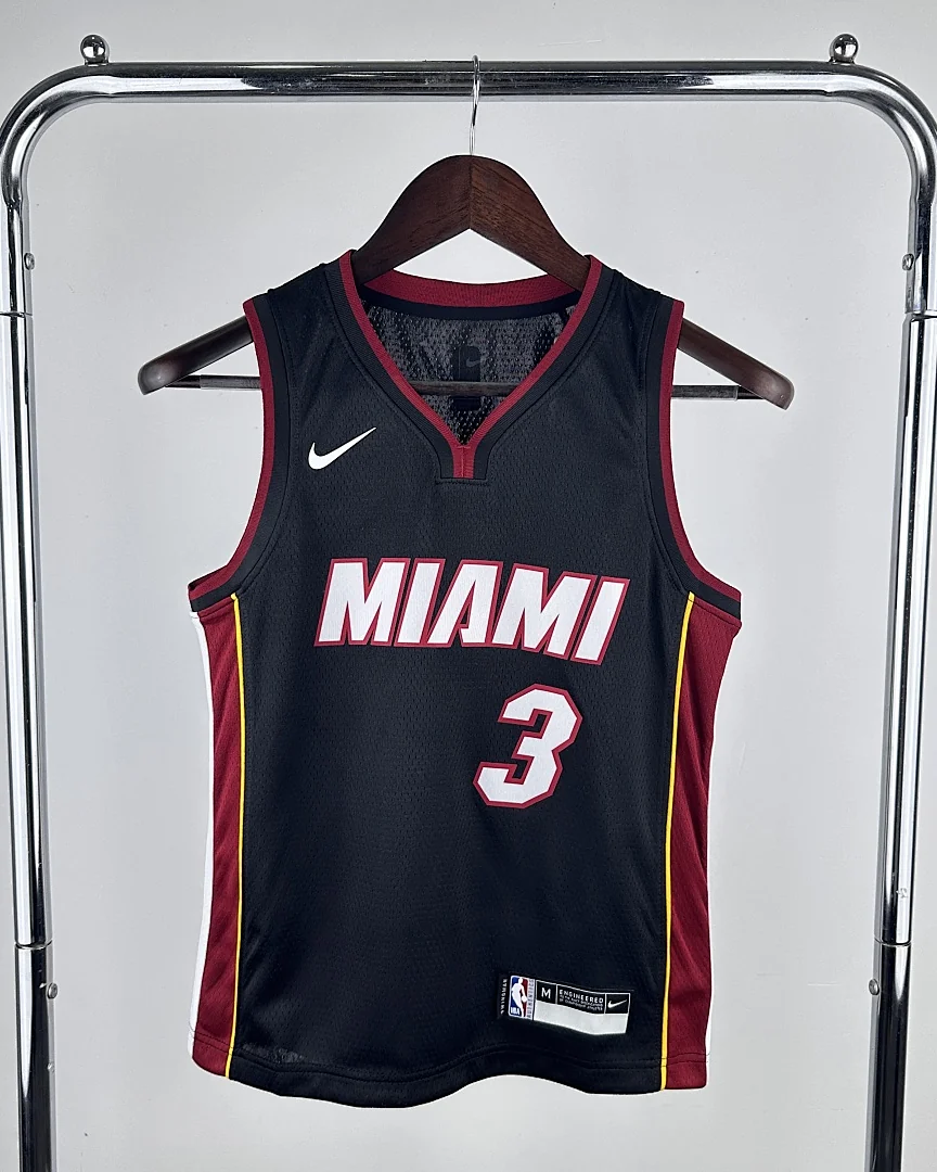 Camisola NBA Miami Heat Dwyane Wade #3 Preta Criança