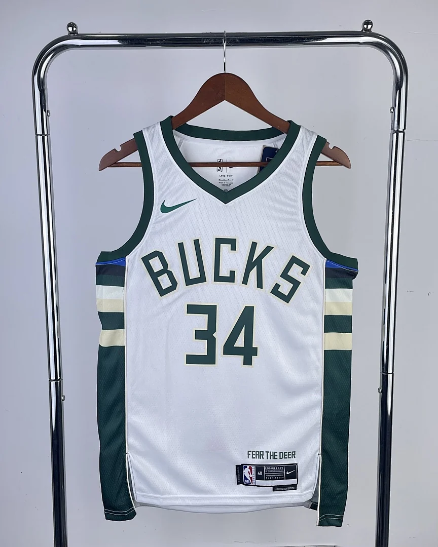 Camisola NBA Milwaukee Bucks Giannis Antetokounmpo #34 Branca 2023