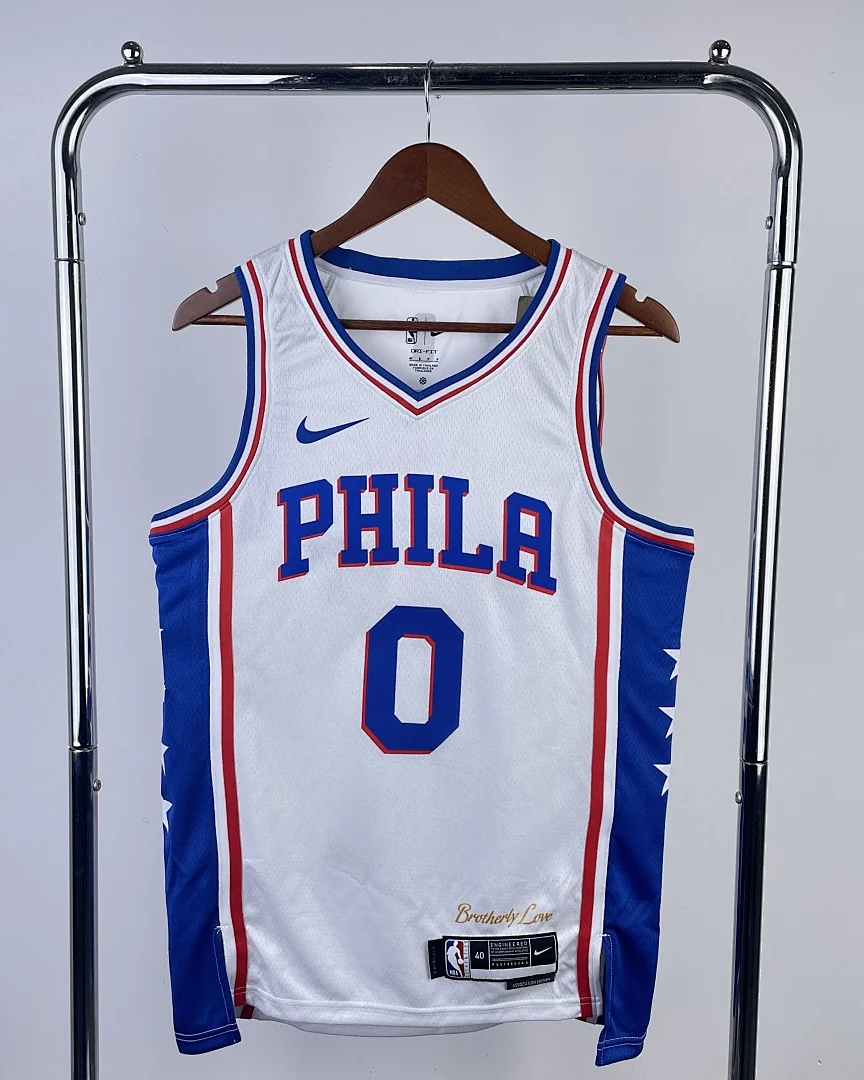 Camisola NBA Philadelphia 76ers Tyrese Maxey #0 Branca 2023