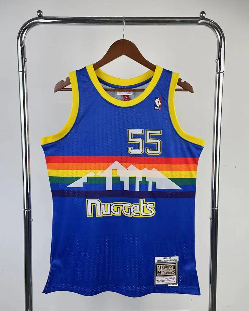 Camisola NBA Denver Nuggets Dikembe Mutombo #55 Retro Mitchell & Ness 1991/92 Azul