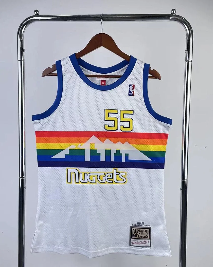 Camisola NBA Denver Nuggets Dikembe Mutombo #55 Retro Mitchell & Ness 1991/92 Branca