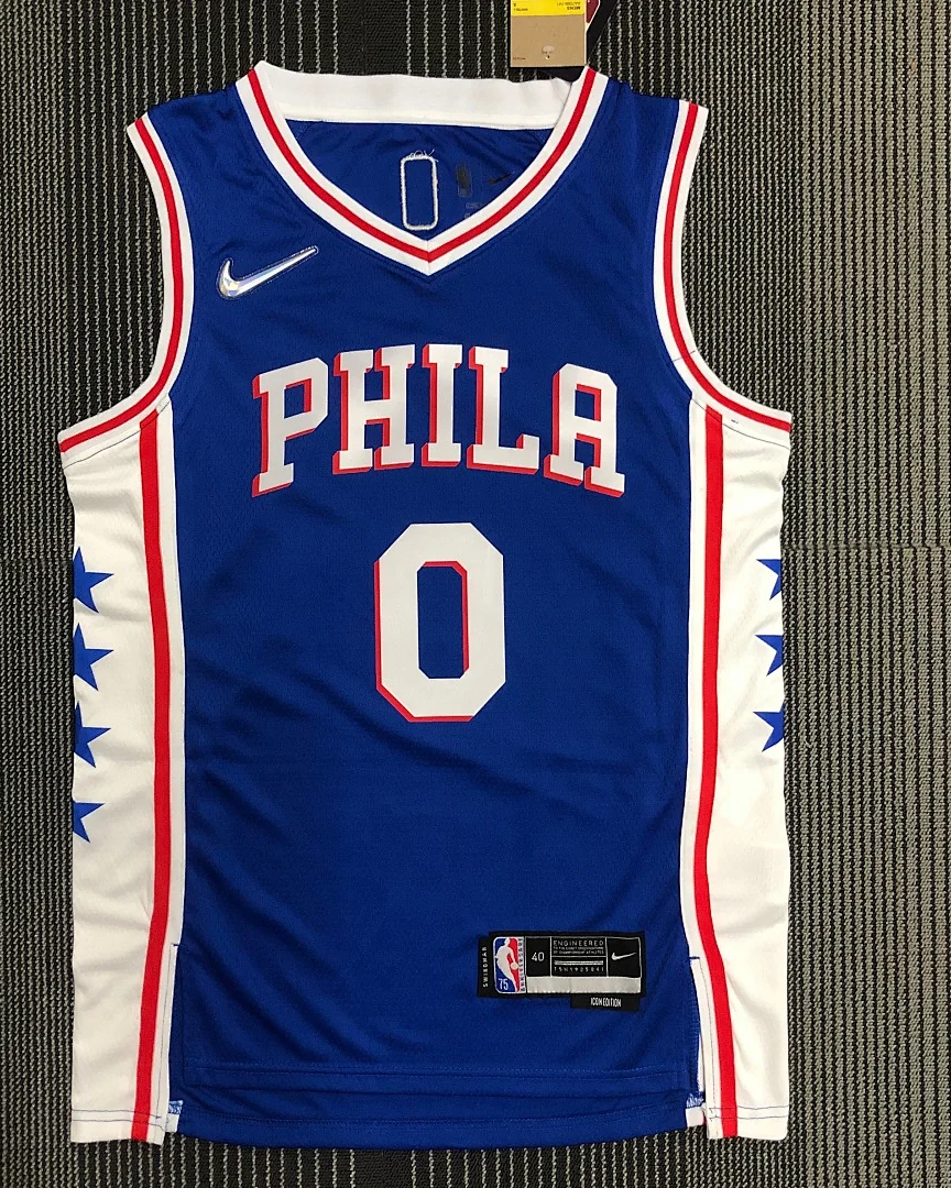 Camisola NBA Philadelphia 76ers Tyrese Maxey #0 75.º Aniversário Azul