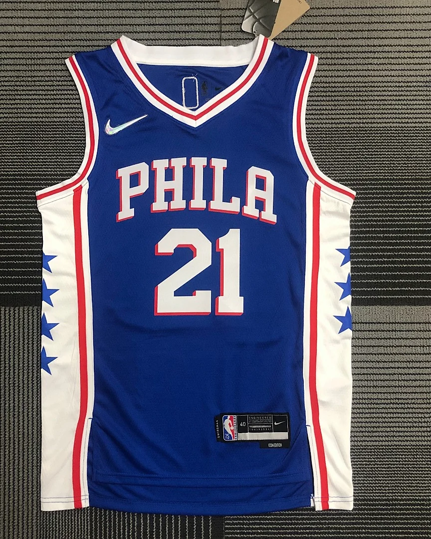 Camisola NBA Philadelphia 76ers Joel Embiid #21 75.º Aniversário Azul