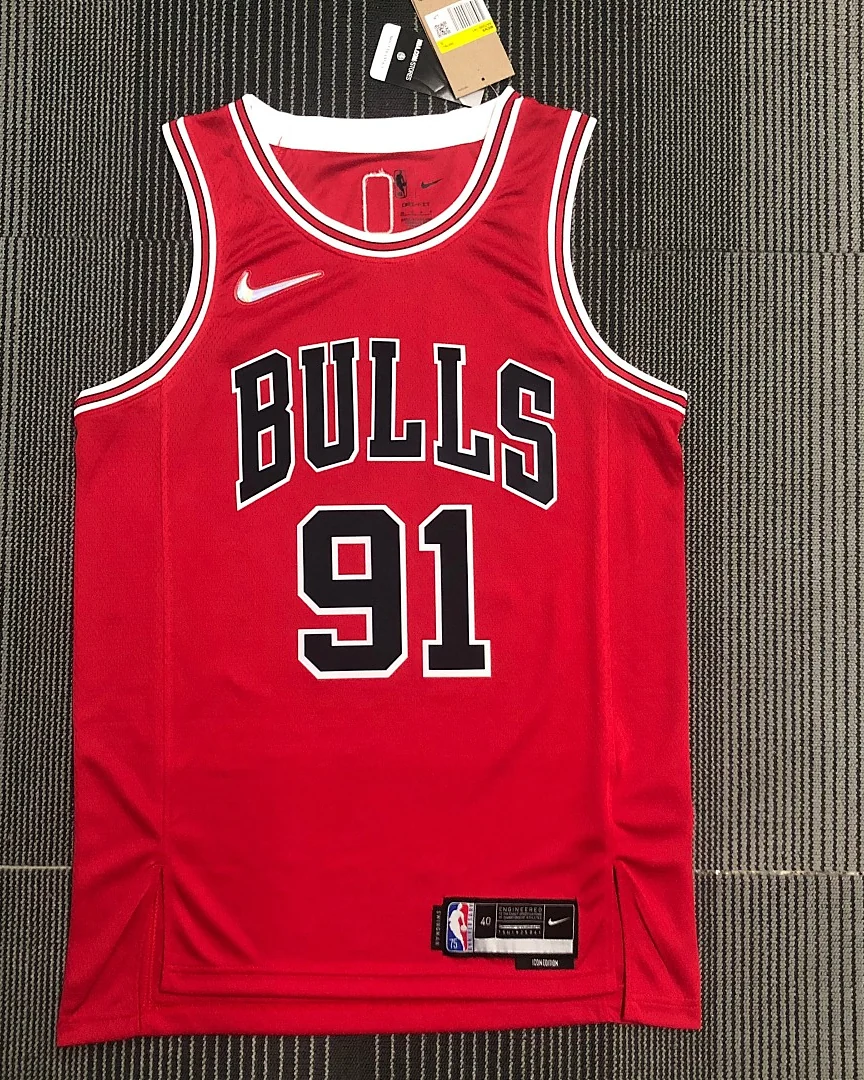 Camisola NBA Chicago Bulls Dennis Rodman #91 75.º Aniversário Vermelha