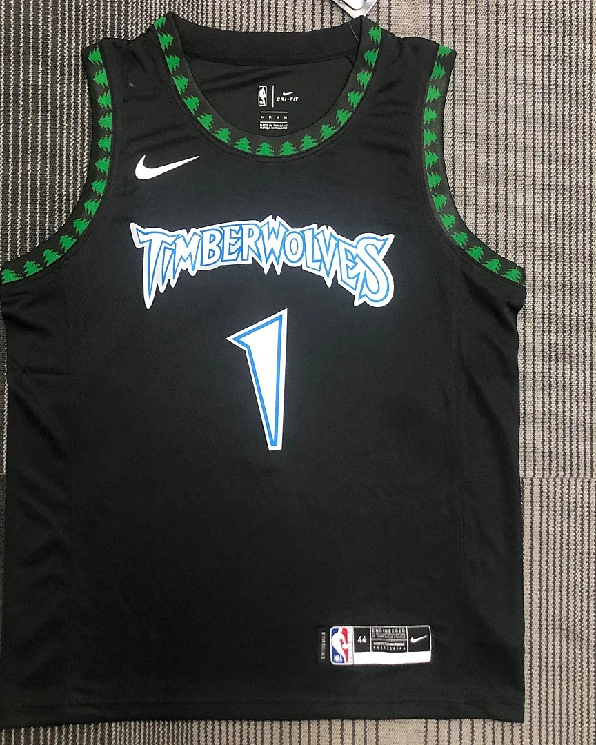 Camisola NBA Minnesota Timberwolves Anthony Edwards #1 Retro Preta 2018