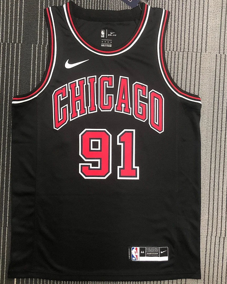 Camisola NBA Chicago Bulls Dennis Rodman #91 Preta