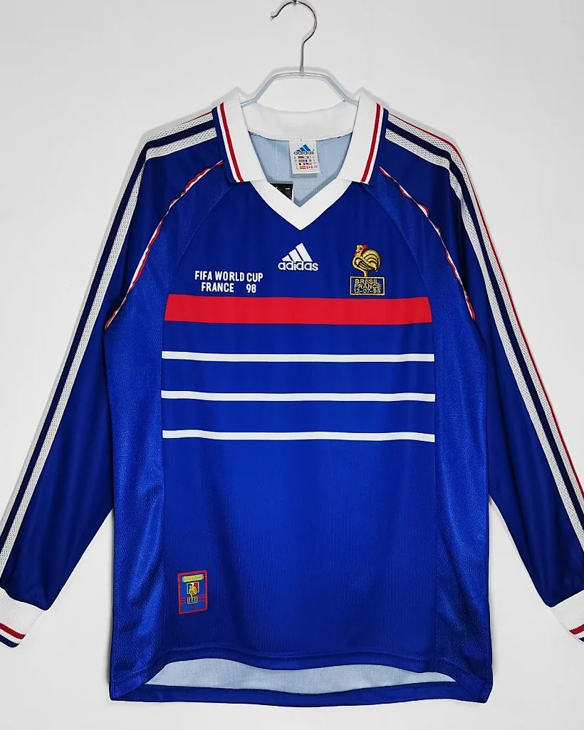 Camisola Retro França 1998 Principal Mundial Manga Comprida