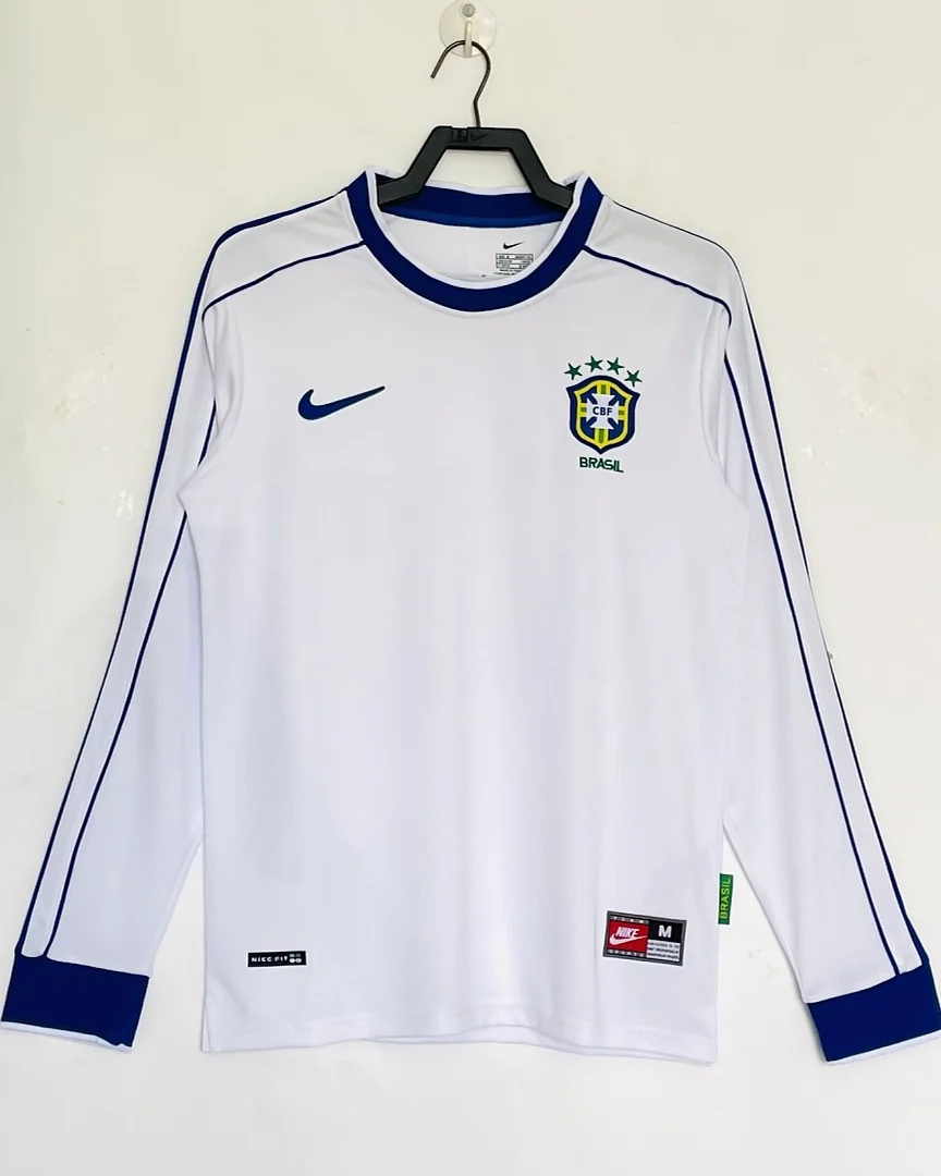 Camisola Retro Brasil 1998 Branca Manga Comprida