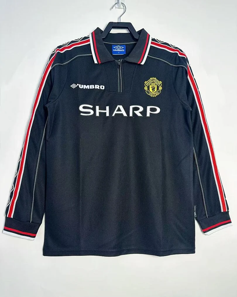Camisola Retro Manchester United 1998 Preta Manga Comprida