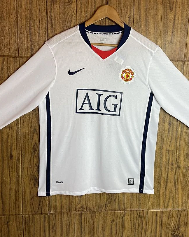 Camisola Retro Manchester United 07/08 Branca Manga Comprida