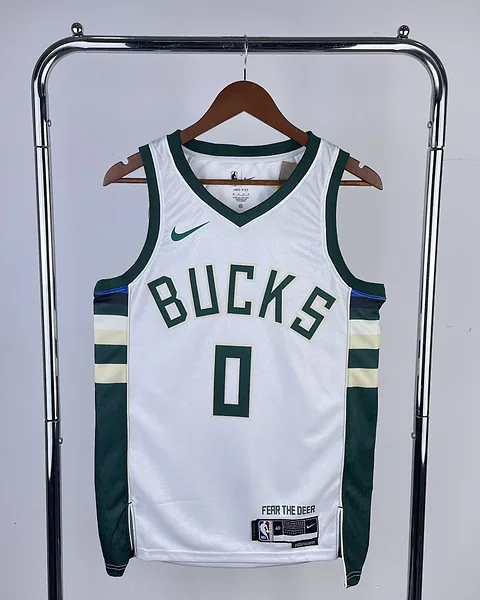 Camisola NBA Milwaukee Bucks Damian Lillard #0 Branca 2023