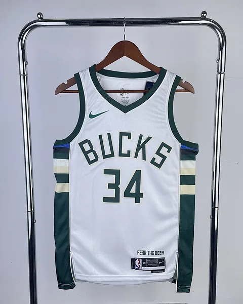 Camisola NBA Milwaukee Bucks Giannis Antetokounmpo #34 Branca 2023
