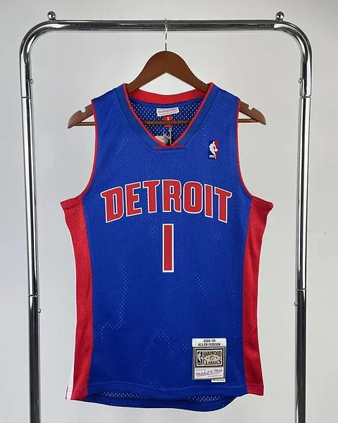 Camisola NBA Detroit Pistons Allen Iverson #1 Retro Mitchell & Ness 08/09 Azul